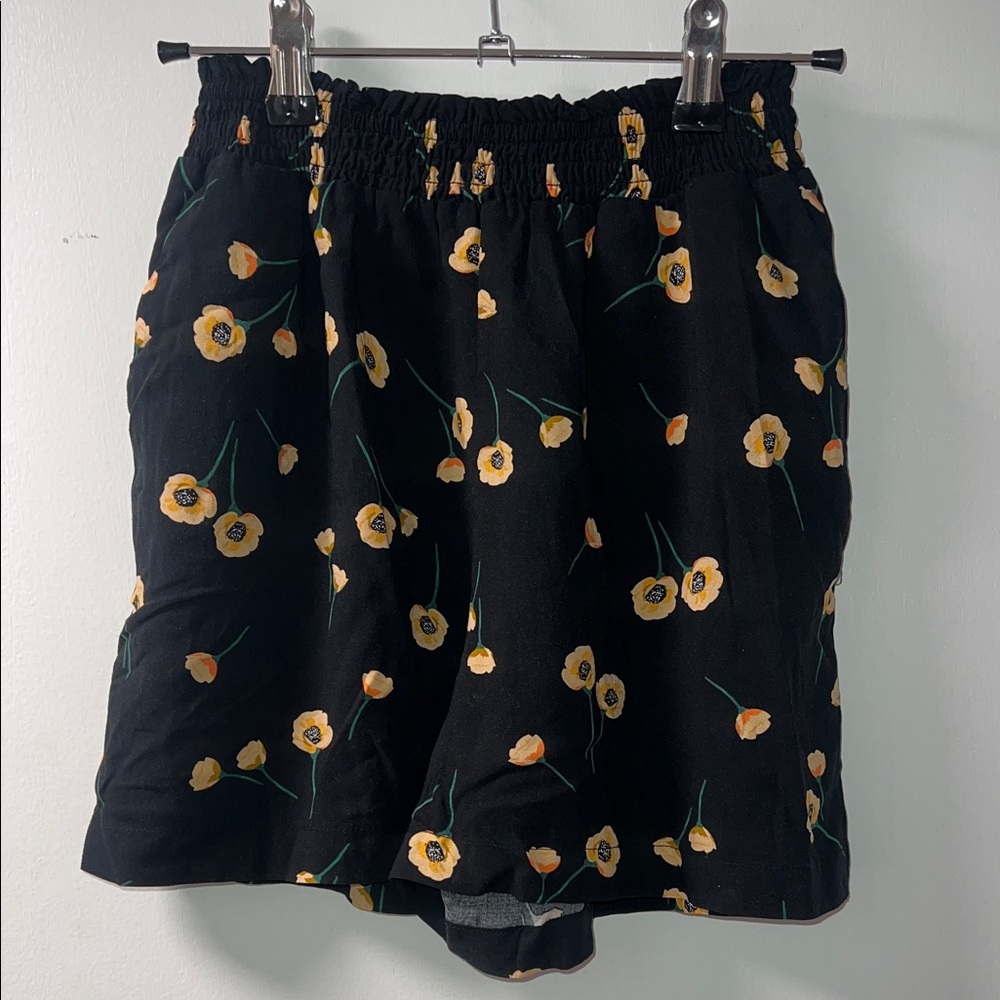 POPSUGAR Black and Yellow Floral High Waist Shorts